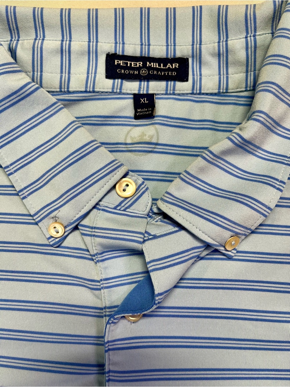 Peter Millar Light Blue Striped Button-Down Collar Golf Polo Shirt - XL